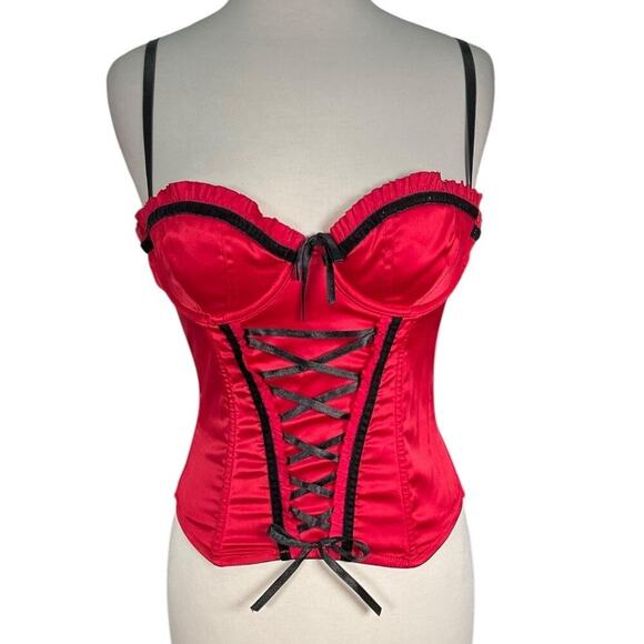 Sophie B. Vintage Y2K Red & Black Corset Med Bustier Mesh Back Removable Straps - Picture 1 of 13